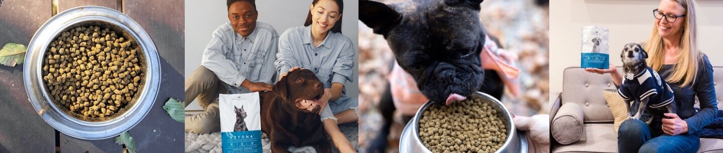 Image strip of Ketona dogs and owners feed their pups kibble.